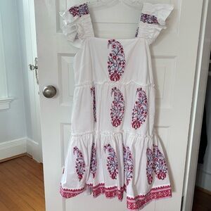 Oliphant White/purple Paisley Print Ruffle Sleeve Tank Flounce Dress Size L